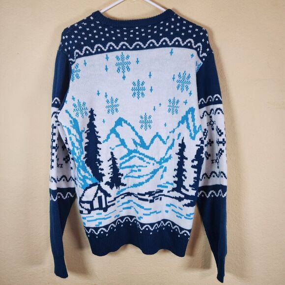 BOB ROSS Unisex Blue/ White Happy Trees Sweater ugly sweater soft winter Size M - Picture 8 of 10